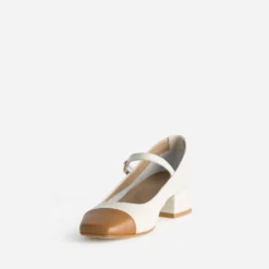 Babies bicolores beige et cognac cuir