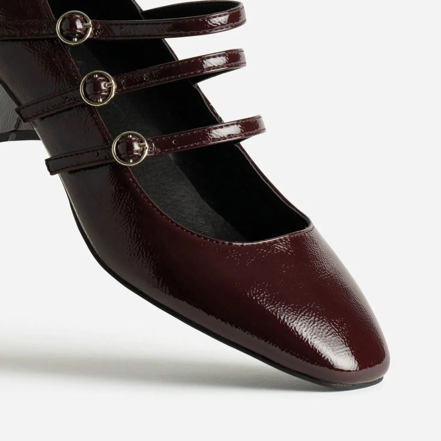 Babies bordeaux cuir verni trois brides