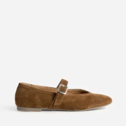 Babies camel cuir velours bout carré