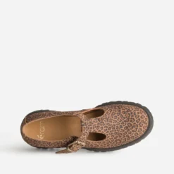 Babies camel cuir velours motif léopard