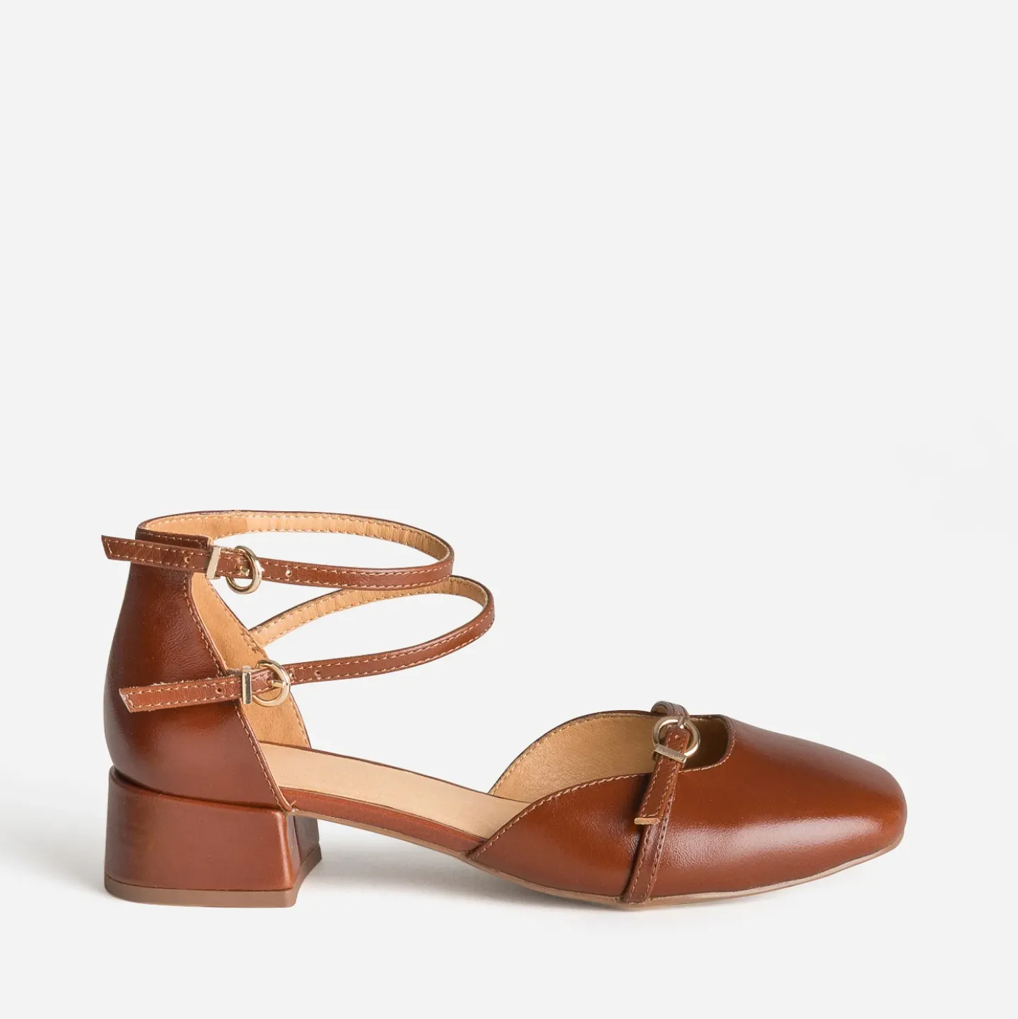 Babies cognac cuir brides cheville