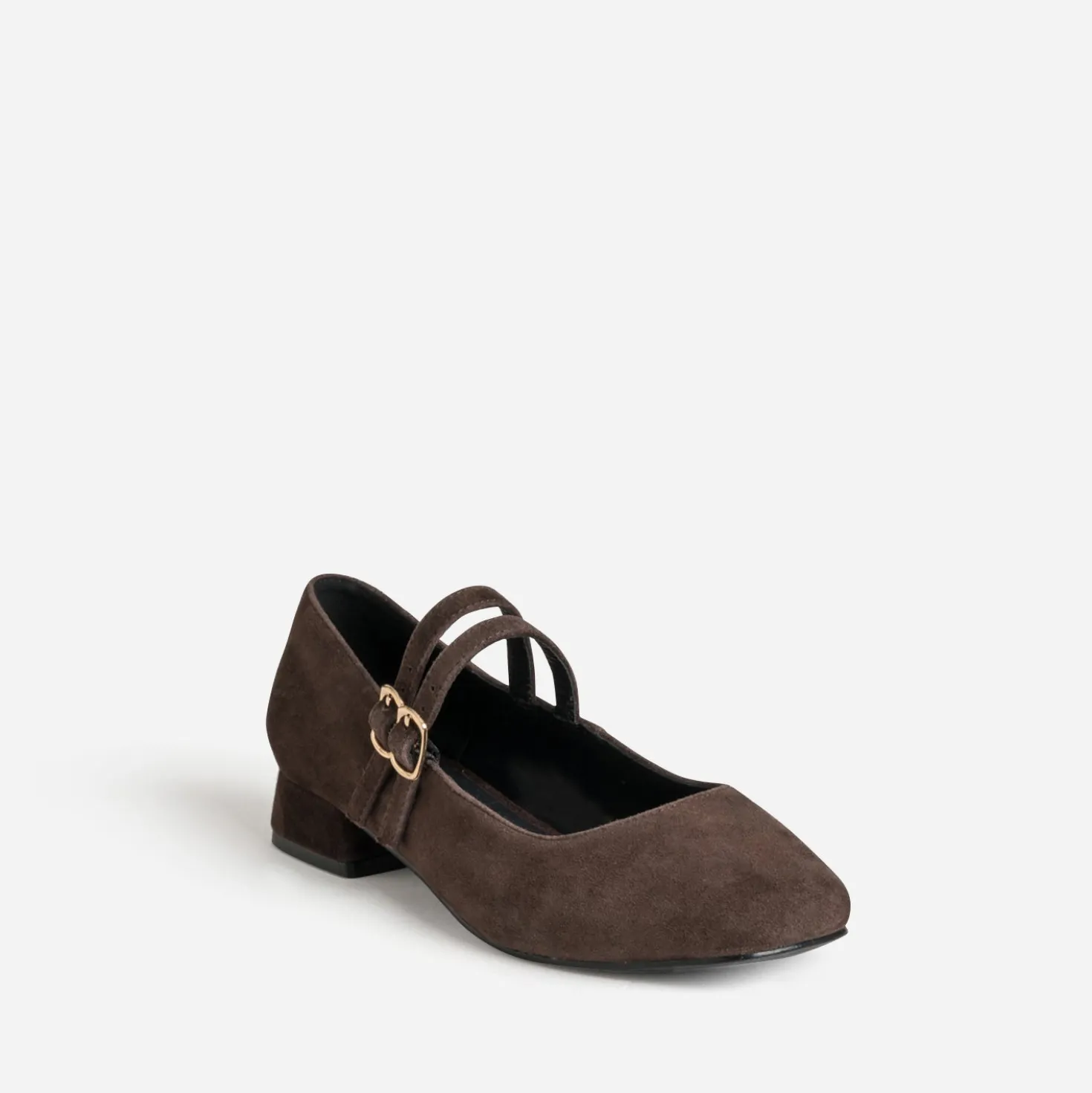 Babies marron cuir velours deux brides