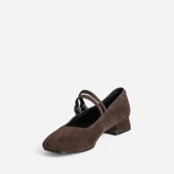 Babies marron cuir velours deux brides