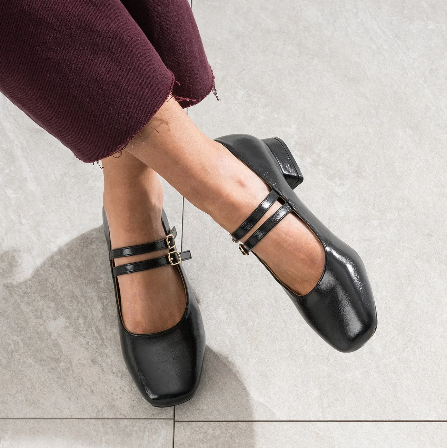 Babies noire cuir deux brides