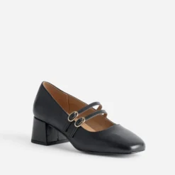 Babies noire cuir double bride