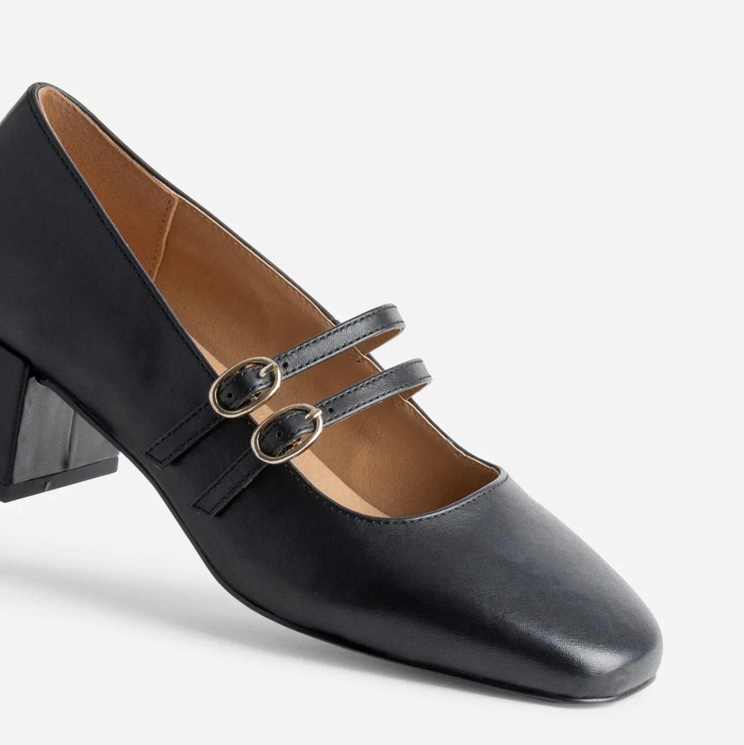 Babies noire cuir double bride