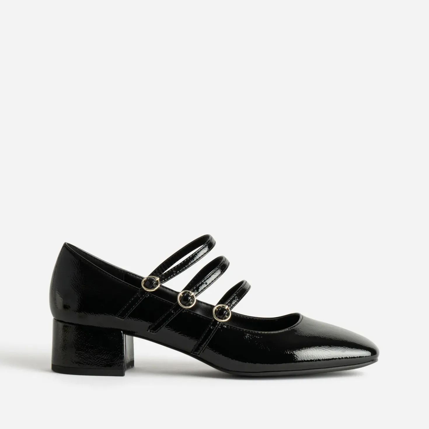 Babies noires cuir verni trois brides