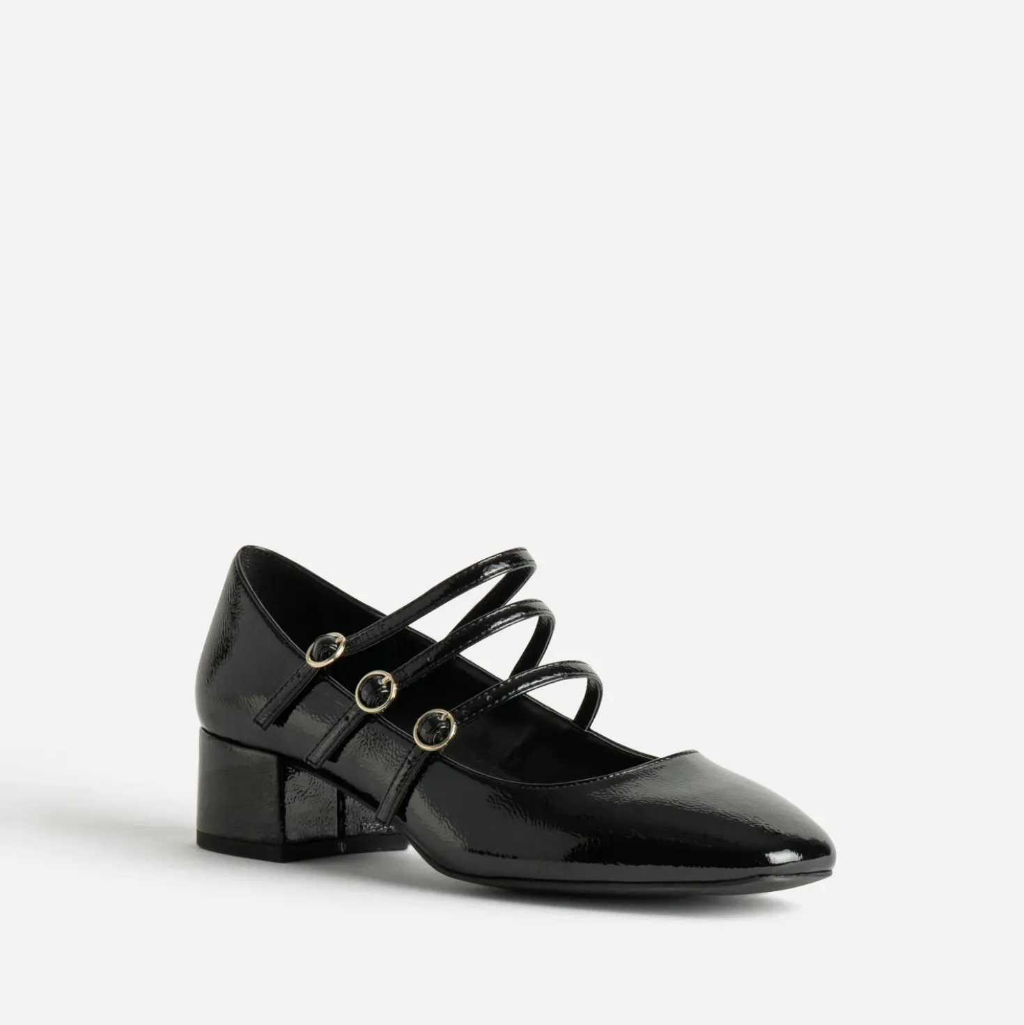 Babies noires cuir verni trois brides