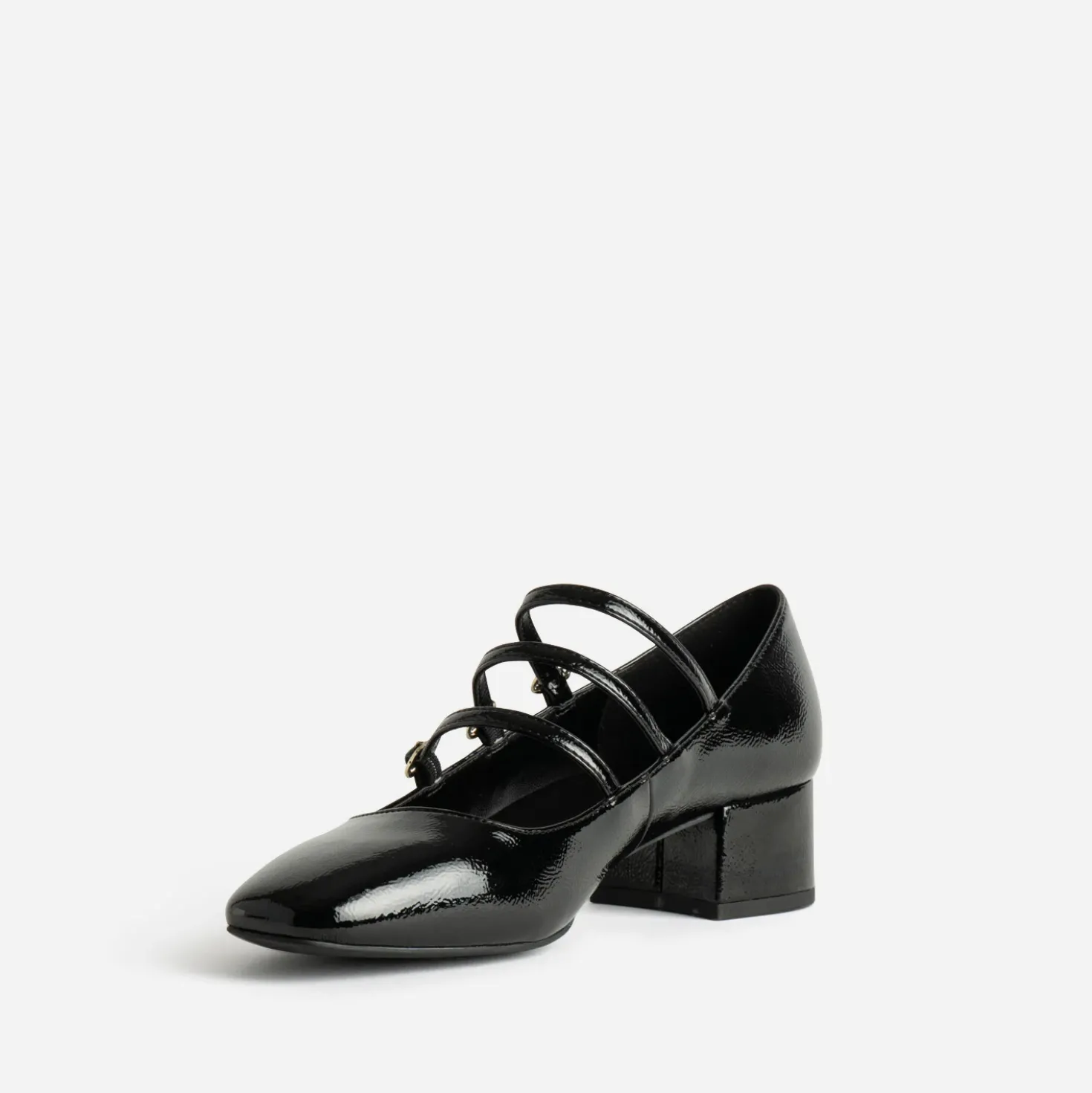 Babies noires cuir verni trois brides