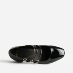 Babies noires cuir verni trois brides