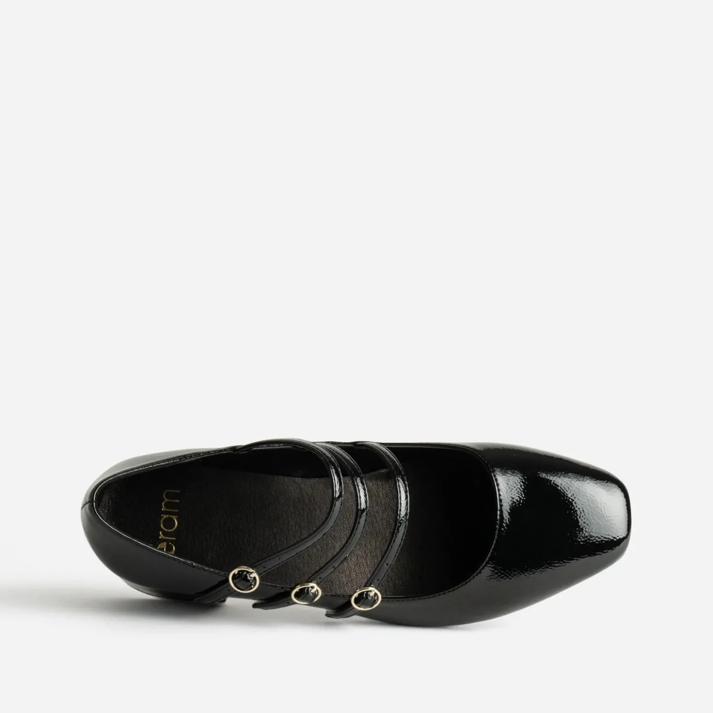 Babies noires cuir verni trois brides