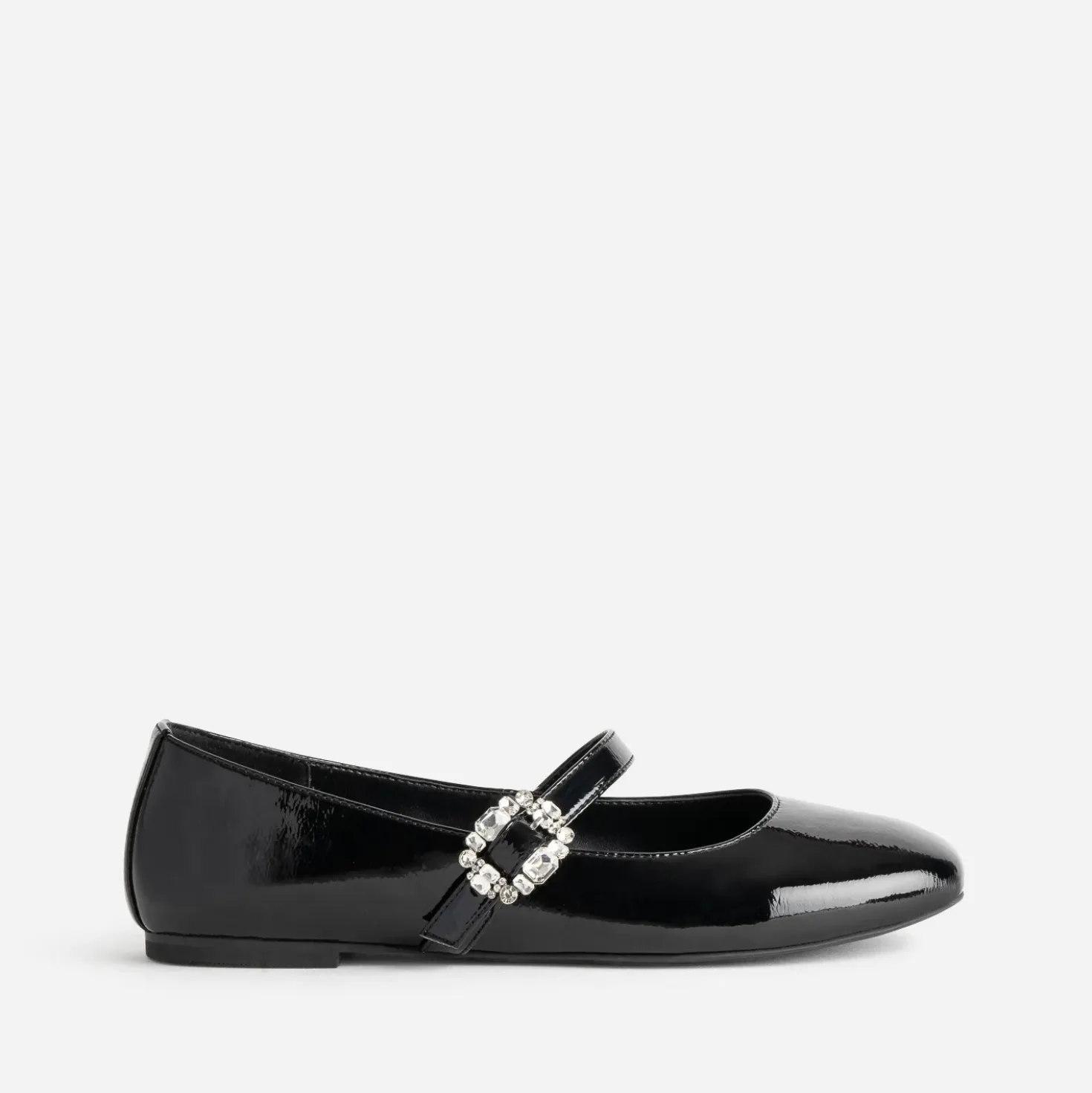 Babies noire vernie boucle strass