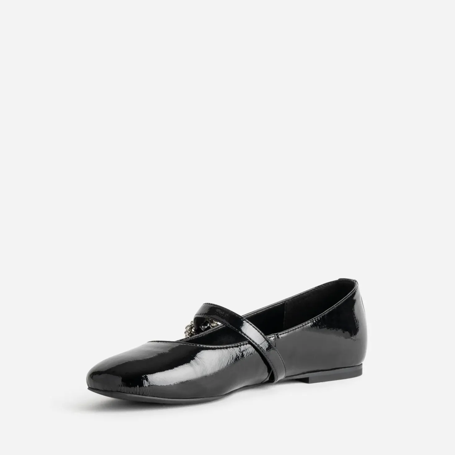 Babies noire vernie boucle strass