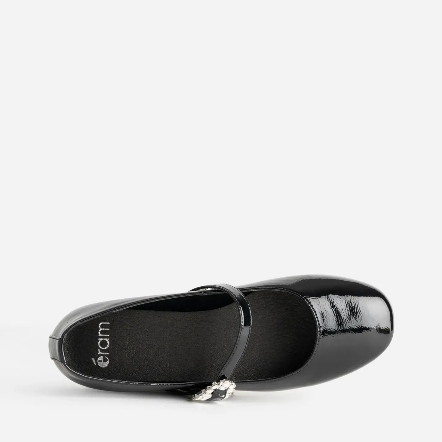 Babies noire vernie boucle strass
