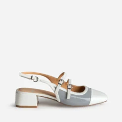 Babies slingback bleu grisé vernie bi-matière