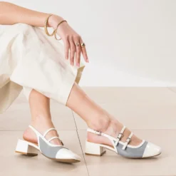 Babies slingback bleu grisé vernie bi-matière
