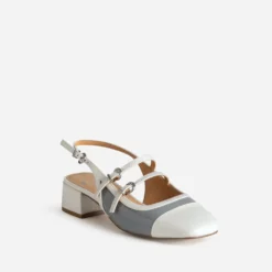 Babies slingback bleu grisé vernie bi-matière