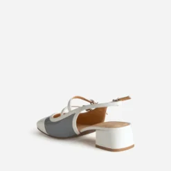 Babies slingback bleu grisé vernie bi-matière