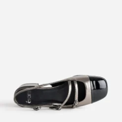 Babies slingback grise métallisée bout verni