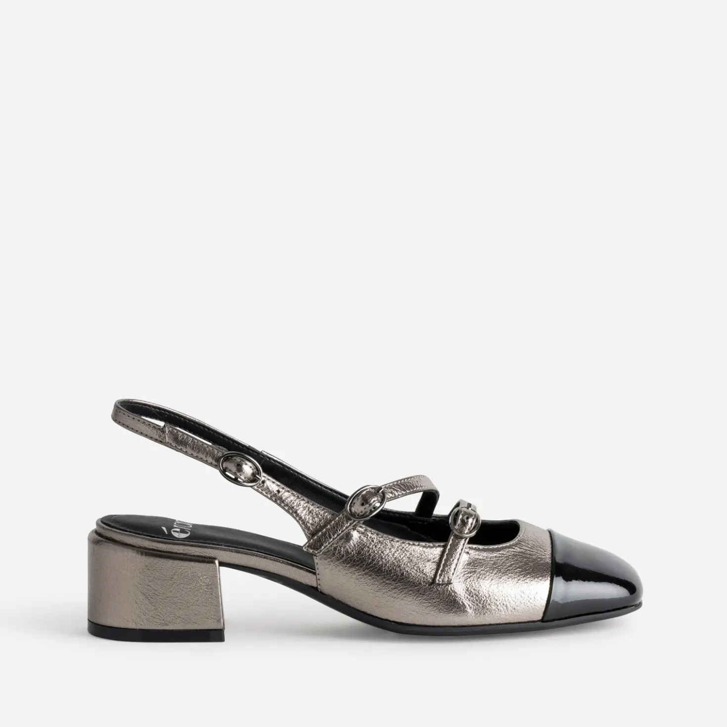 Babies slingback grise métallisée bout verni