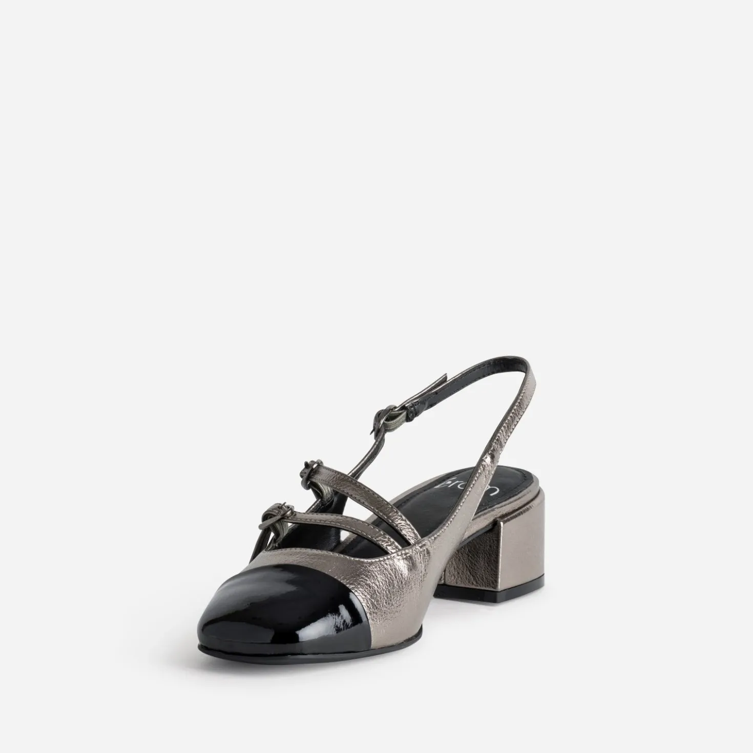 Babies slingback grise métallisée bout verni