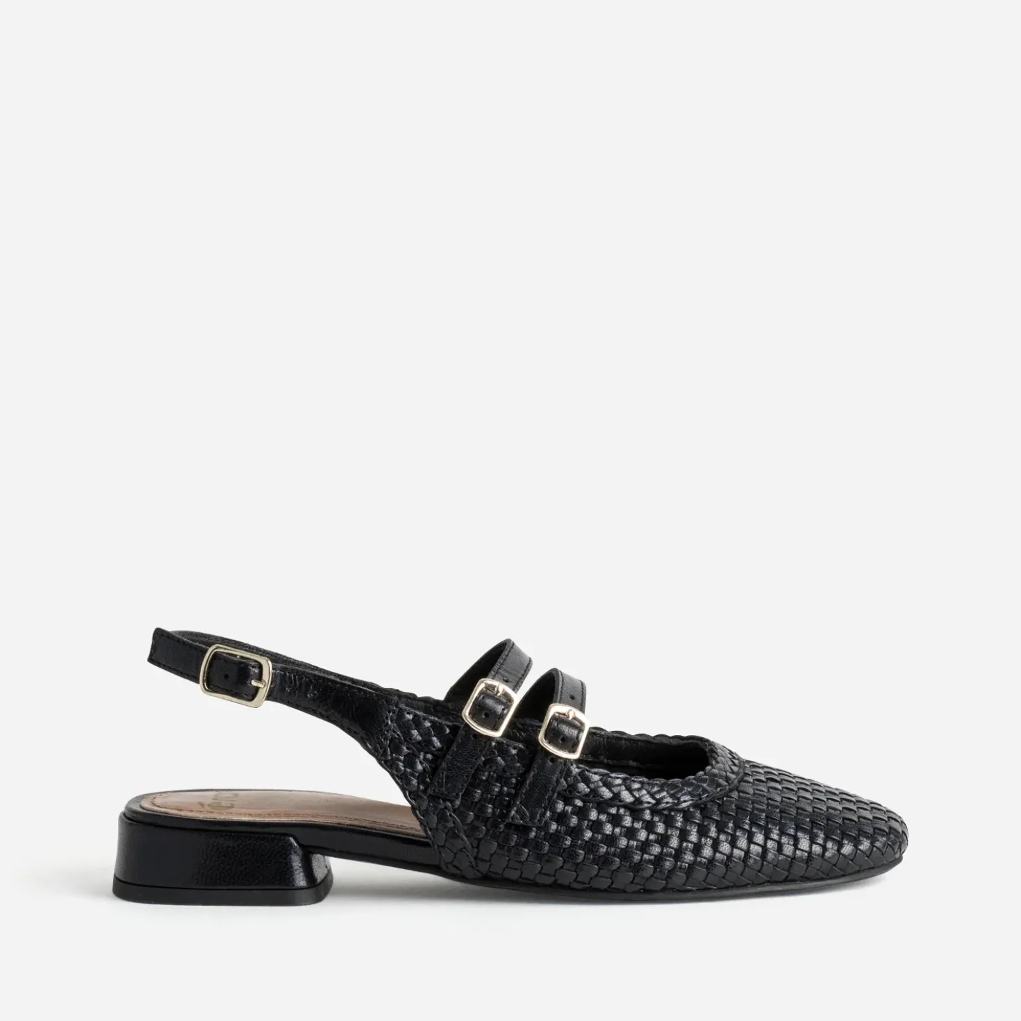 Babies slingback noire cuir tressé