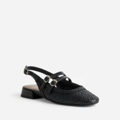 Babies slingback noire cuir tressé