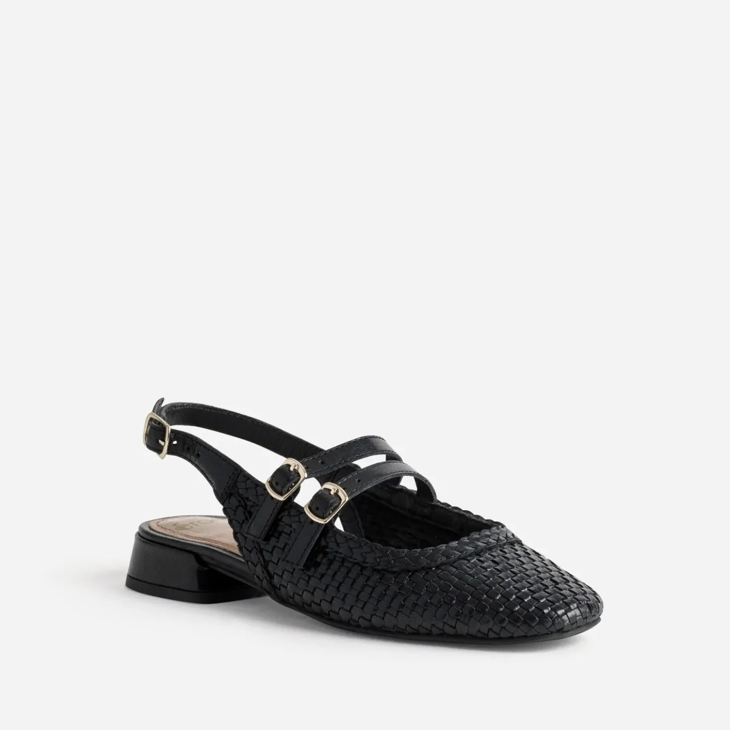 Babies slingback noire cuir tressé