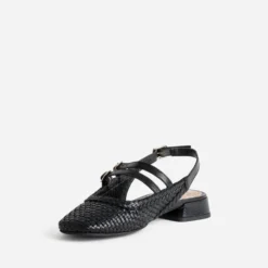 Babies slingback noire cuir tressé