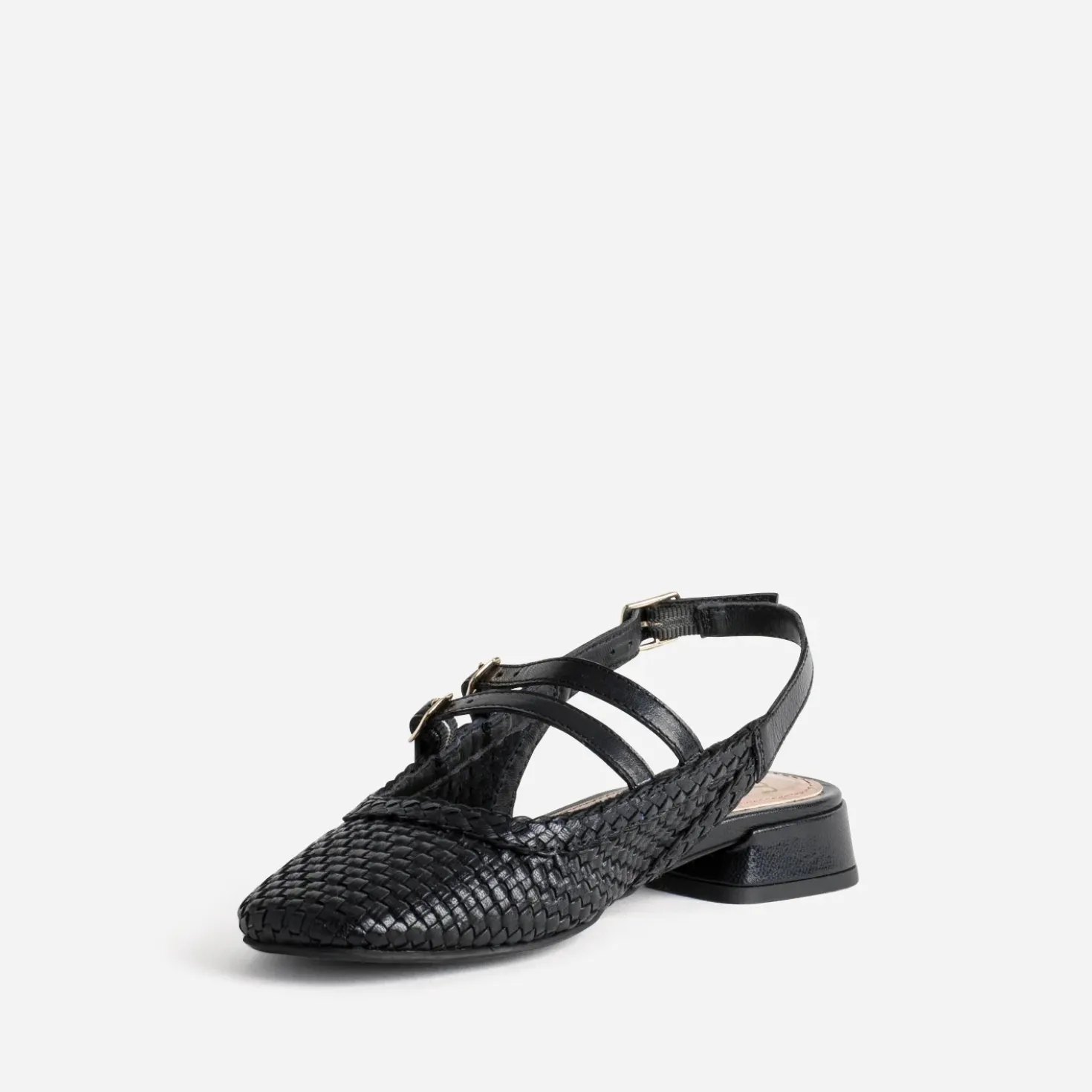 Babies slingback noire cuir tressé