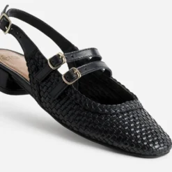 Babies slingback noire cuir tressé