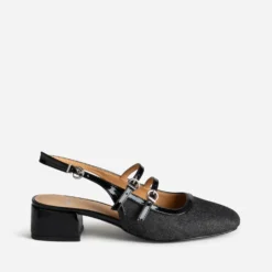 Babies slingback noire denim bi-matière