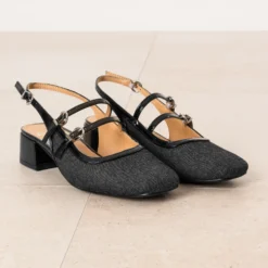 Babies slingback noire denim bi-matière
