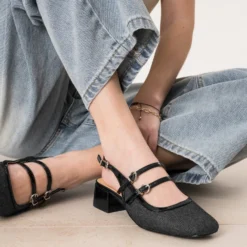 Babies slingback noire denim bi-matière