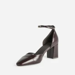 Babies à talon marron cuir bout droit