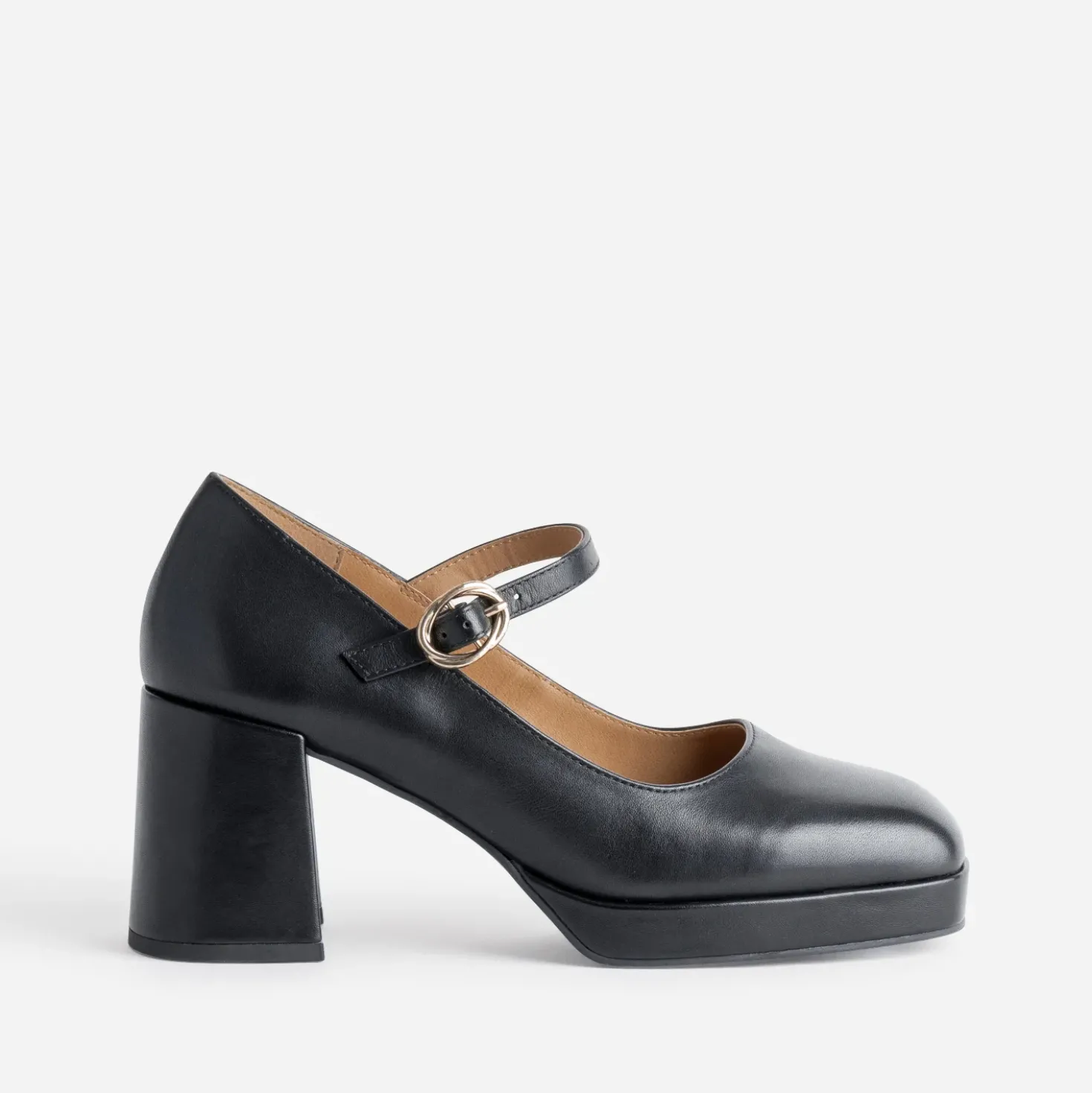 Babies à talon noire cuir à plateforme