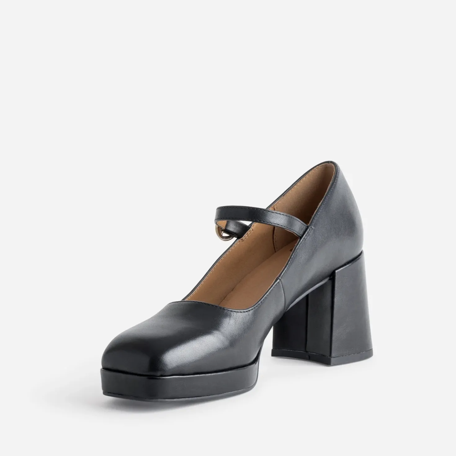 Babies à talon noire cuir à plateforme