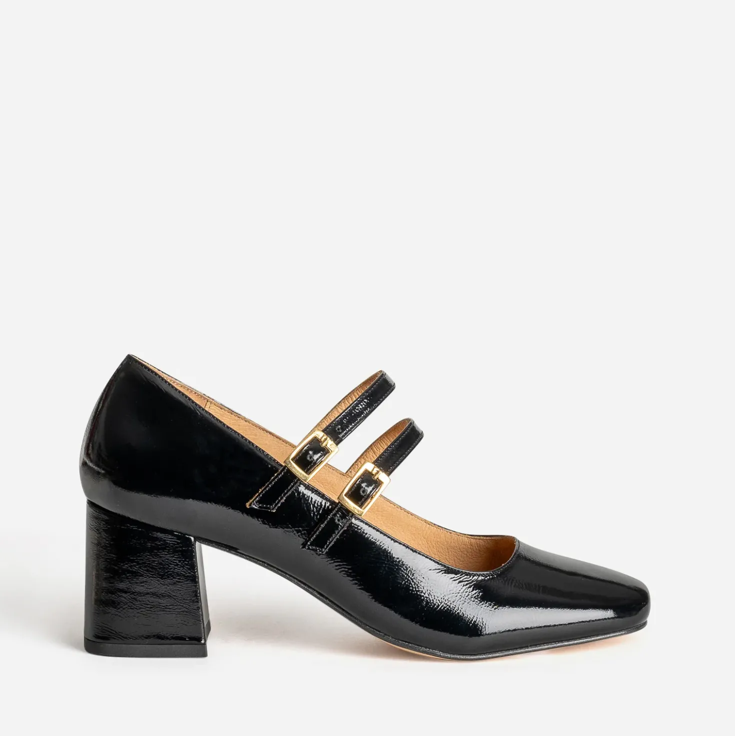 Babies à talon noire cuir verni