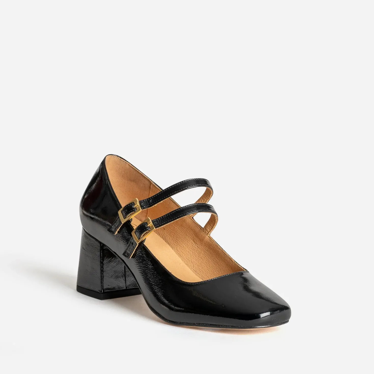 Babies à talon noire cuir verni