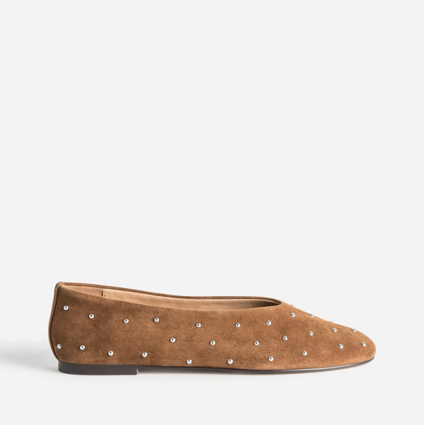 Ballerine camel cuir velours décor clous