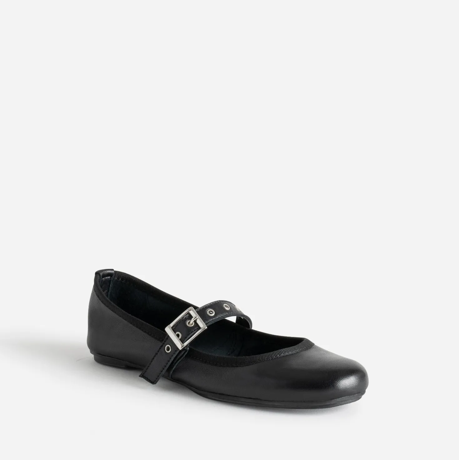 Ballerine noire en cuir avec bride à œillet