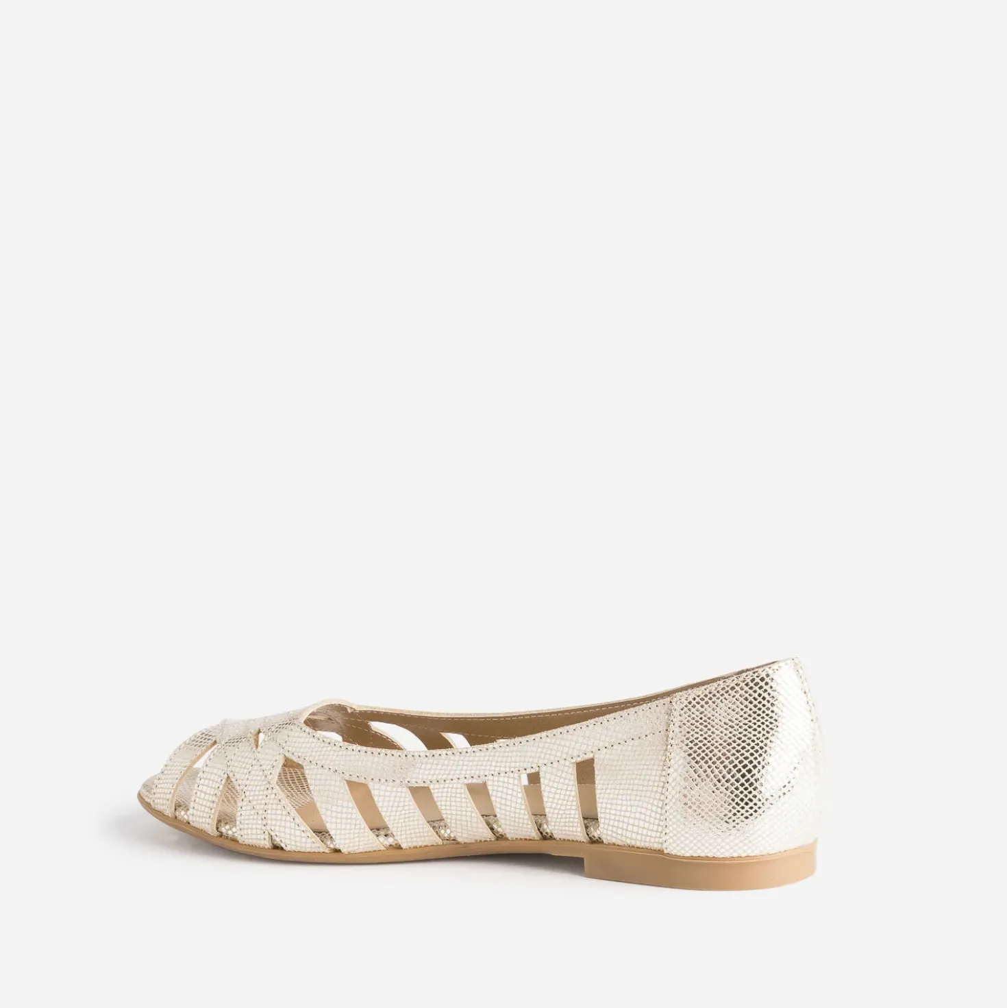 Ballerine open-toe or en cuir effet python