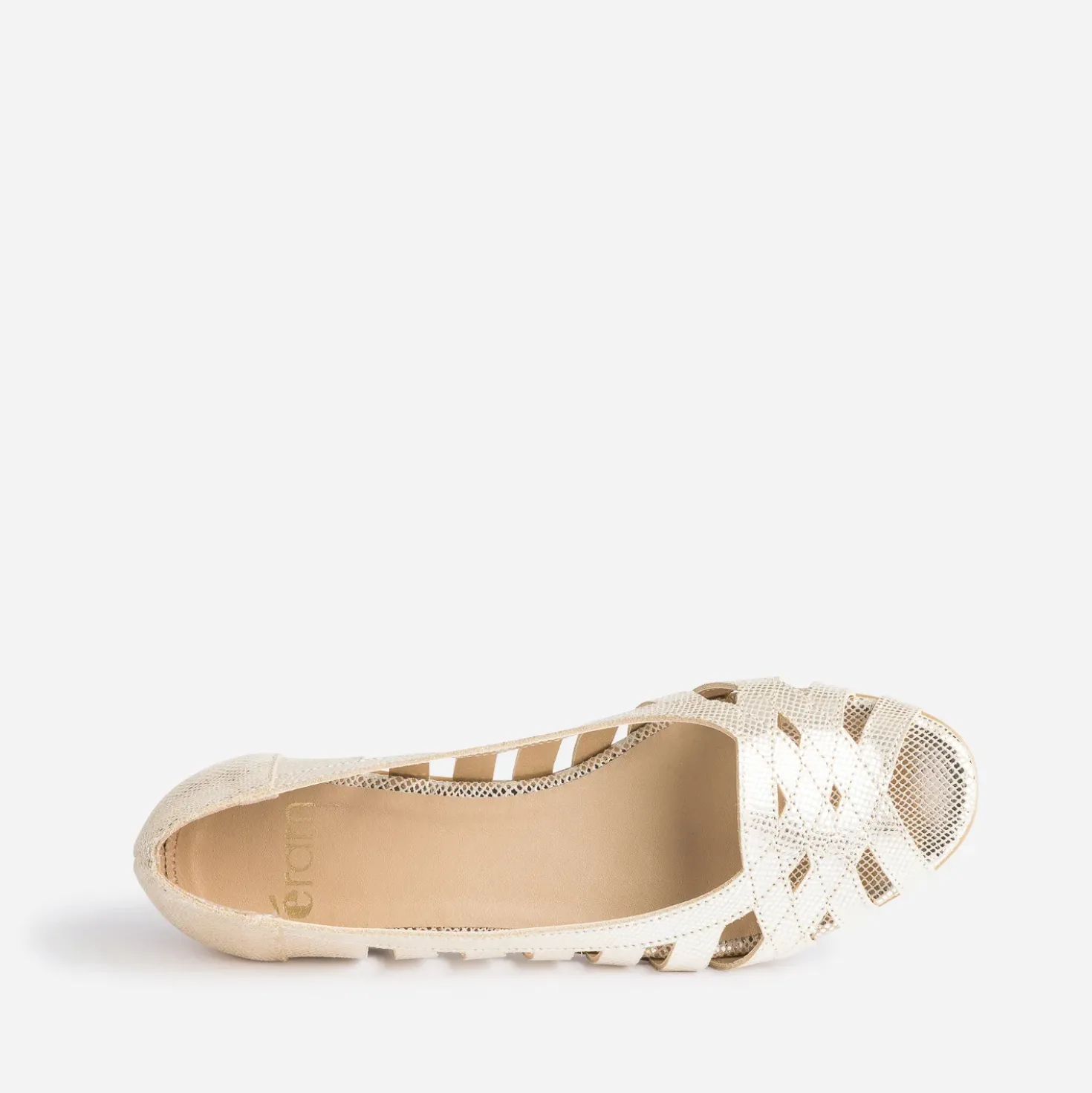 Ballerine open-toe or en cuir effet python