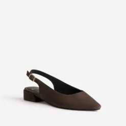 Ballerine slingback marron cuir velours