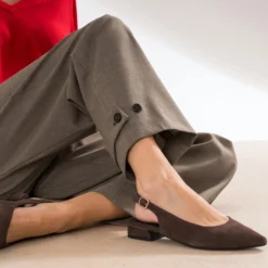 Ballerine slingback marron cuir velours