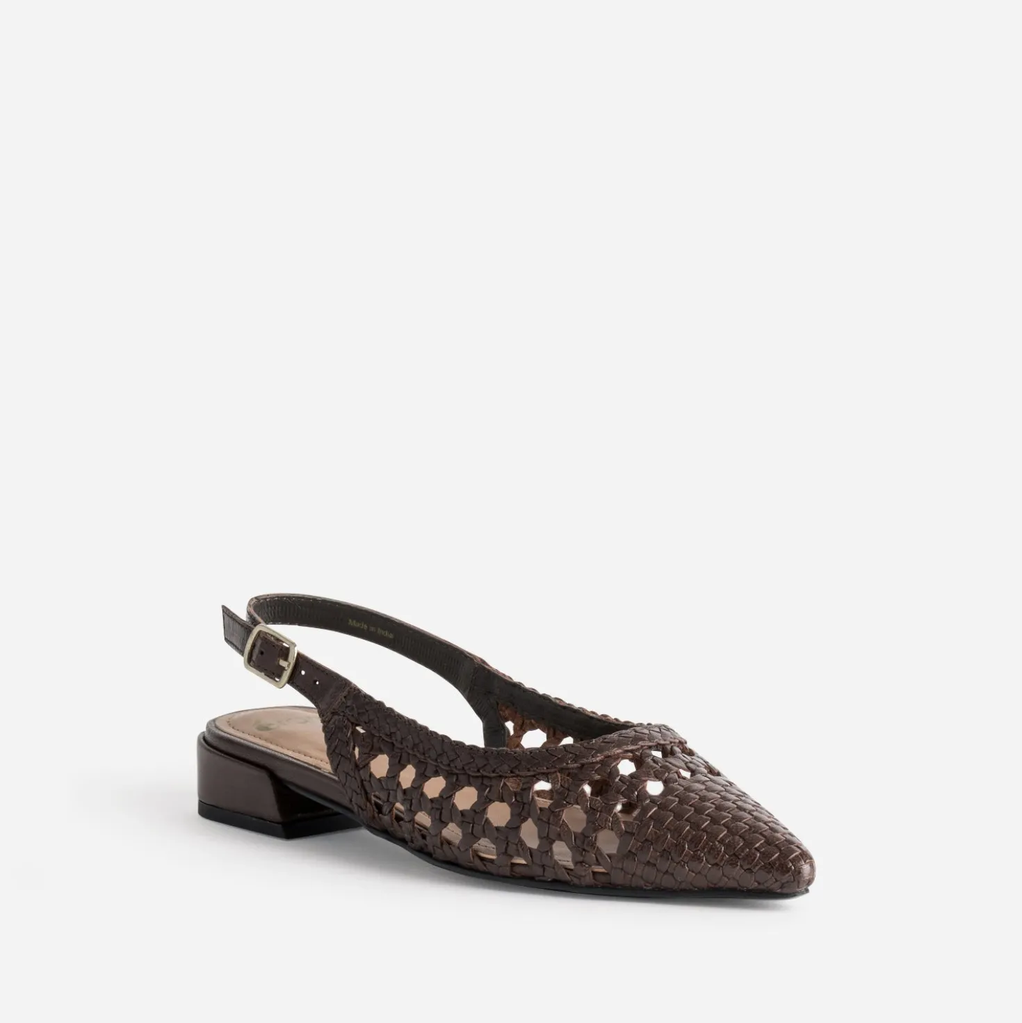 Ballerine slingback marron cuir tressé