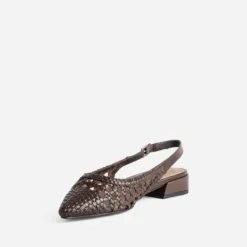 Ballerine slingback marron cuir tressé