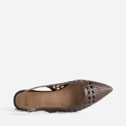 Ballerine slingback marron cuir tressé