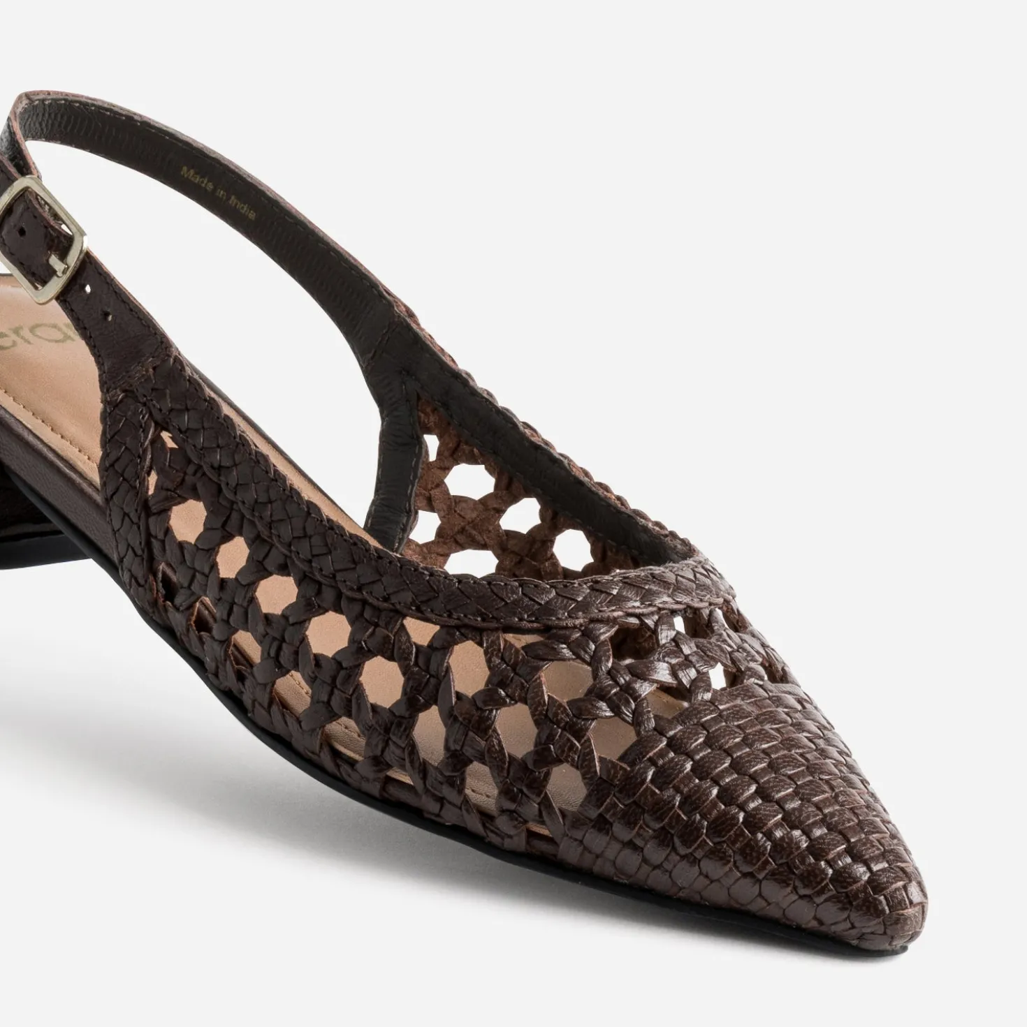 Ballerine slingback marron cuir tressé