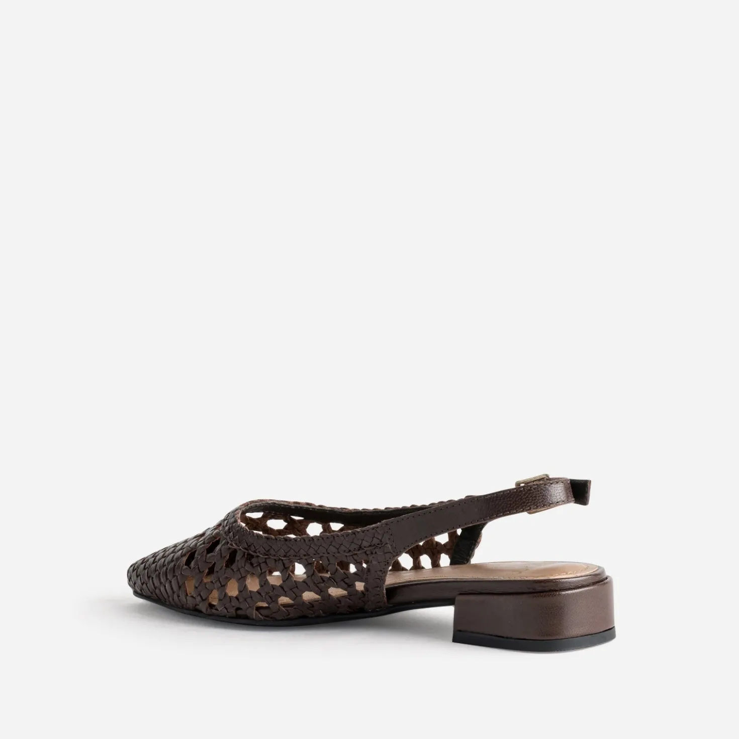 Ballerine slingback marron cuir tressé